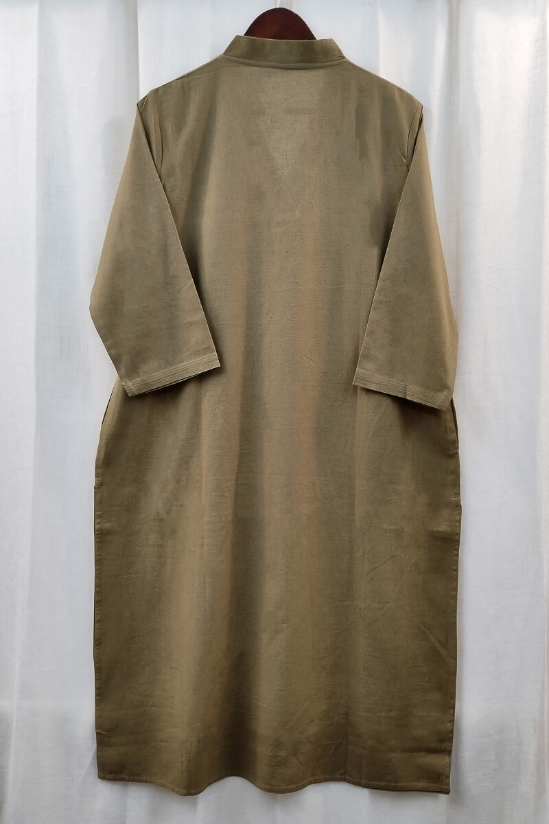 Olive Green Handcrafted Straight Handloom Cotton Kurta