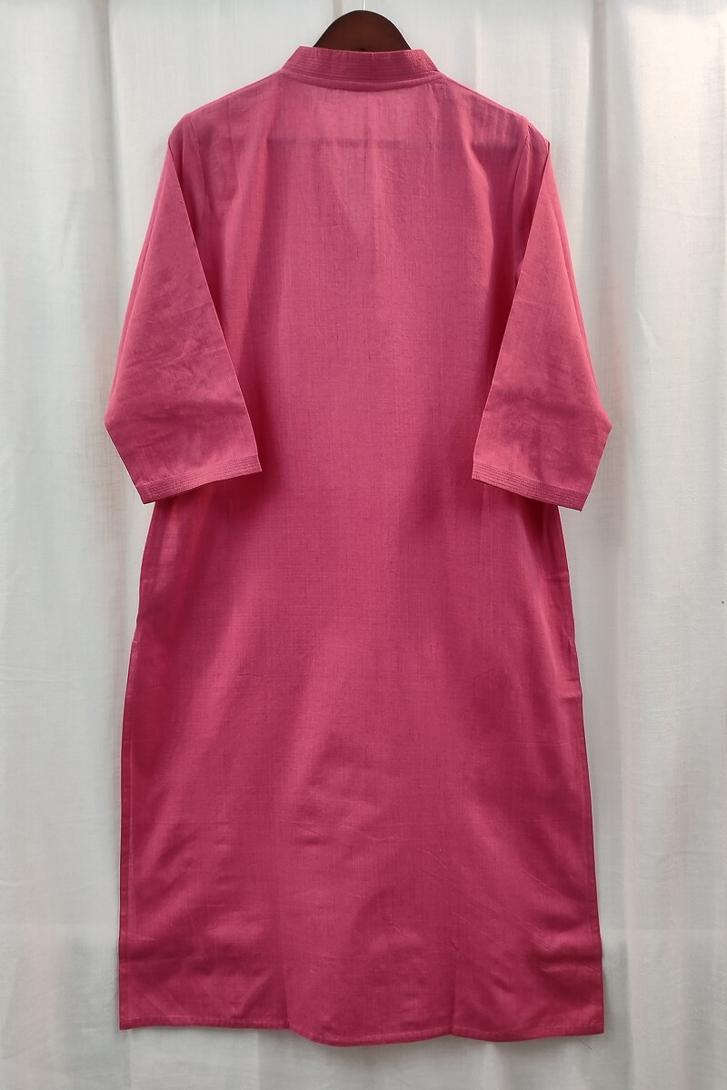 Dark Pink Handcrafted Straight Handloom Cotton Kurta
