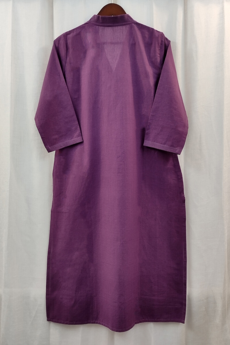 Purple Handcrafted Straight Handloom Cotton Kurta