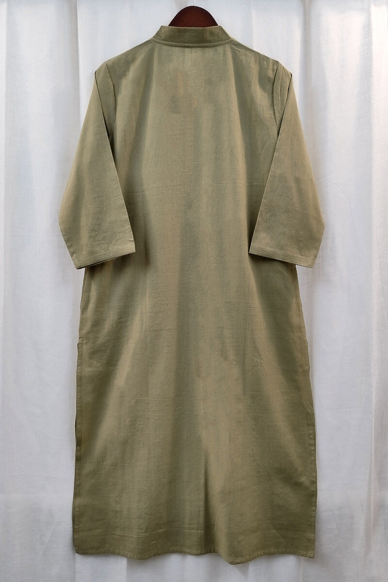 Khaki Handcrafted Straight Handloom Cotton Kurta
