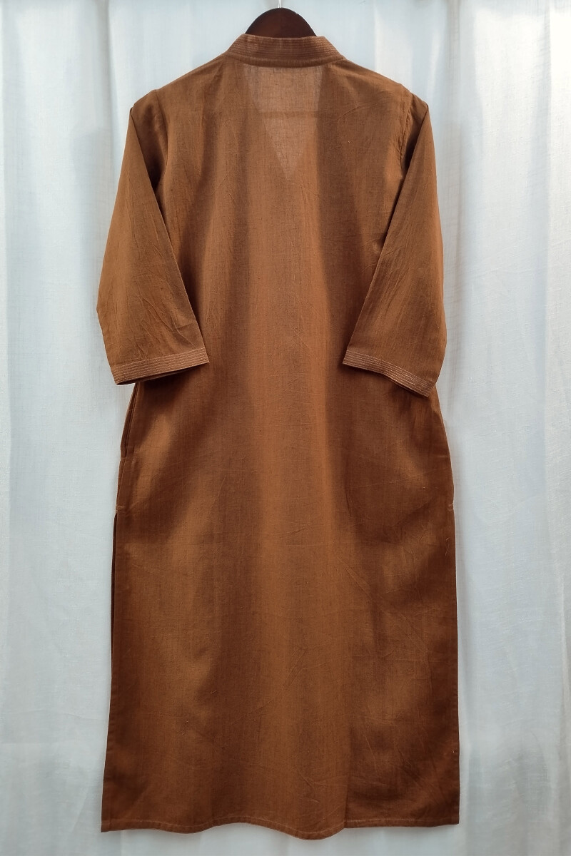 Brown Handcrafted Straight Handloom Cotton Kurta