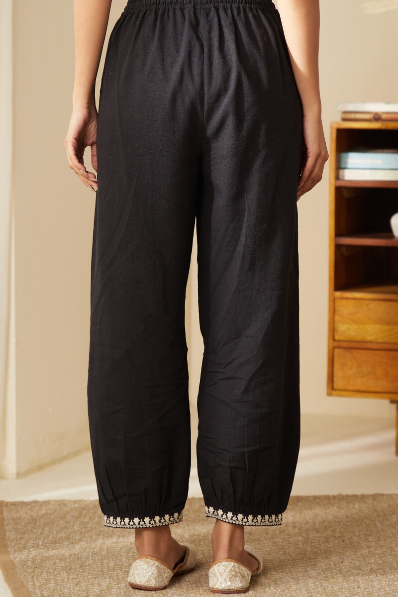 Black Handcrafted Cotton Flax Izhaar Pants