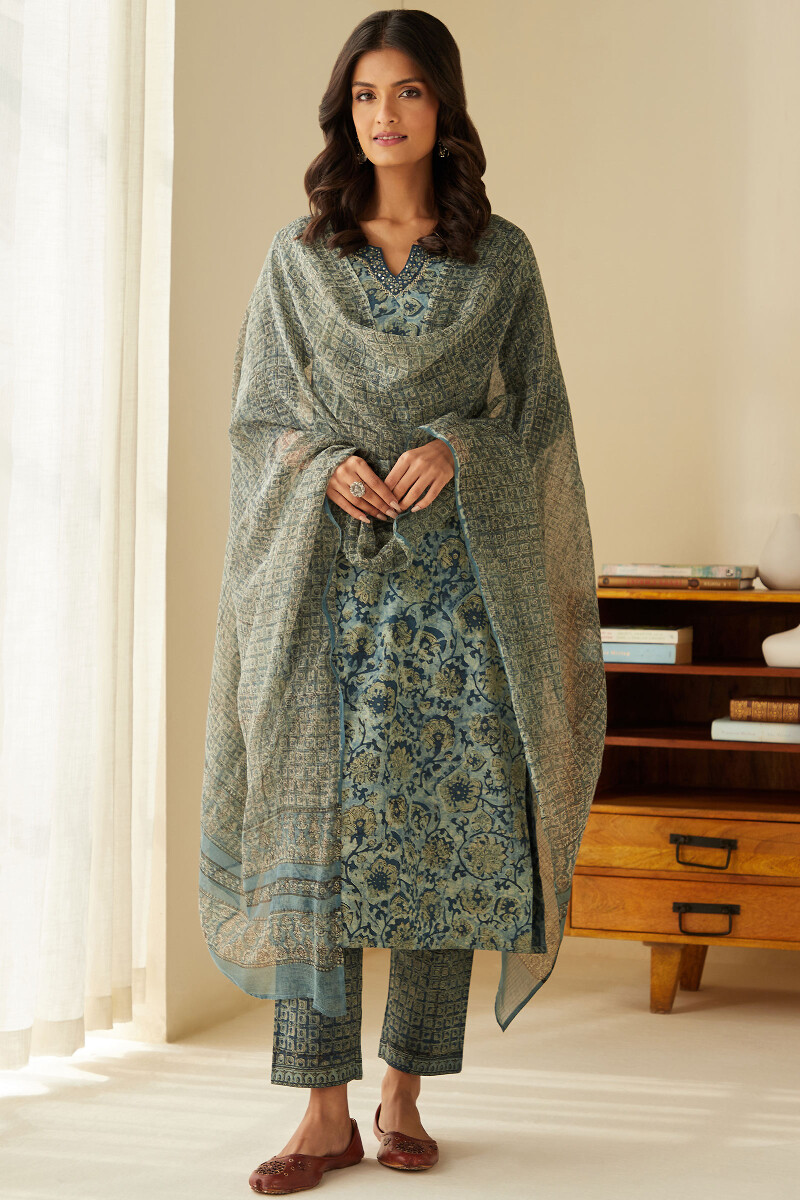Akola Hand Block-Printed Straight Cotton Kurta
