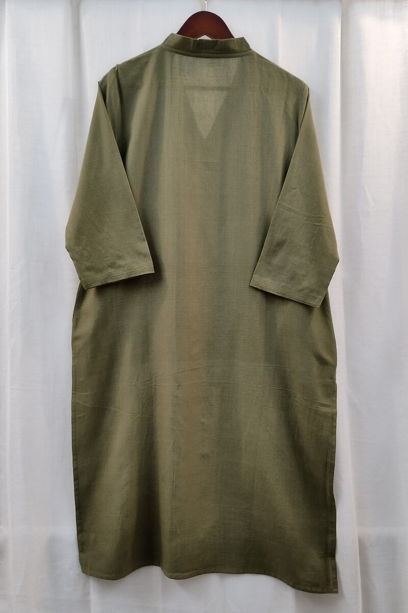 Olive Green Handcrafted Straight Handloom Cotton Kurta