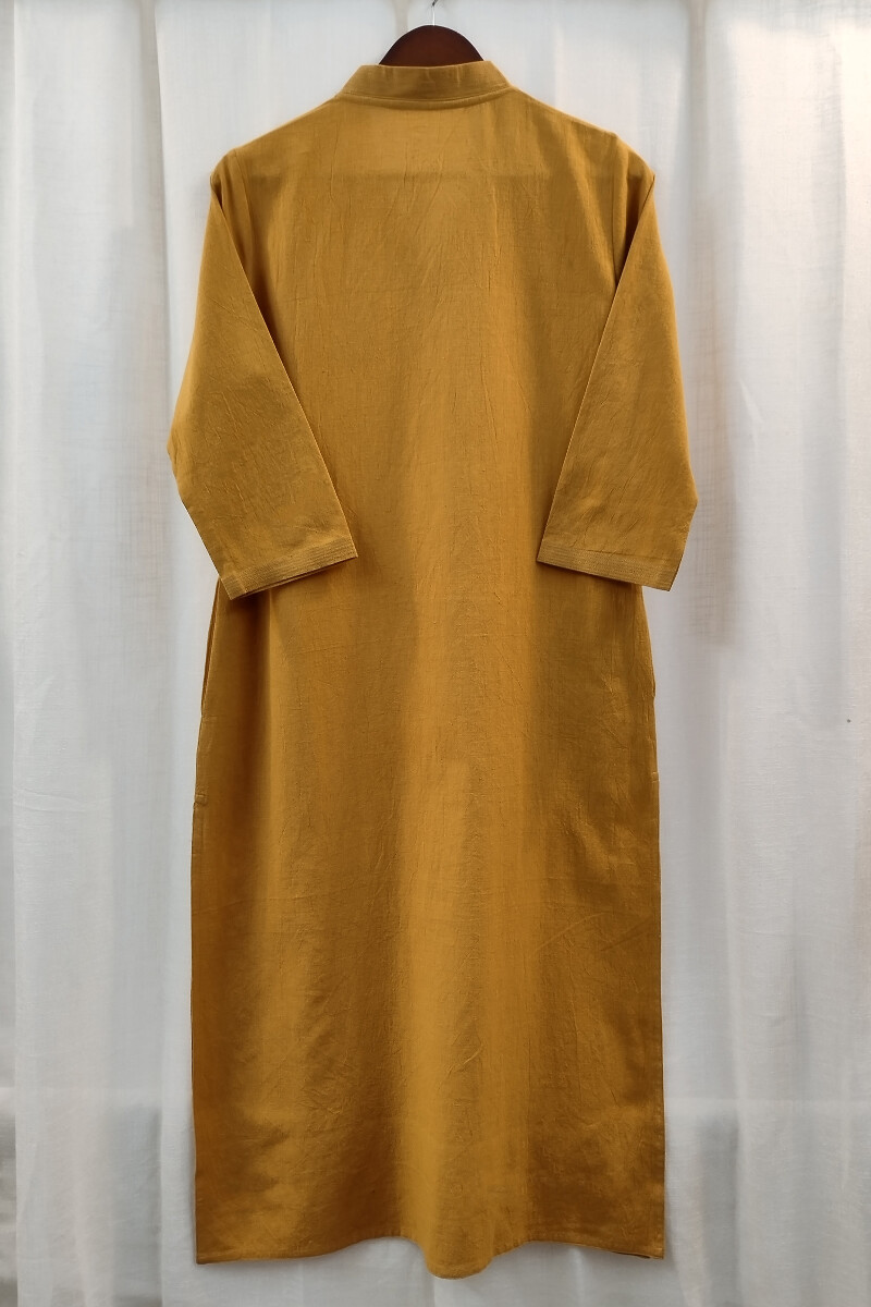 Dark Yellow Handcrafted Straight Handloom Cotton Kurta