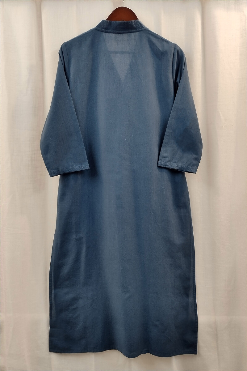 Blue Handcrafted Straight Handloom Cotton Kurta
