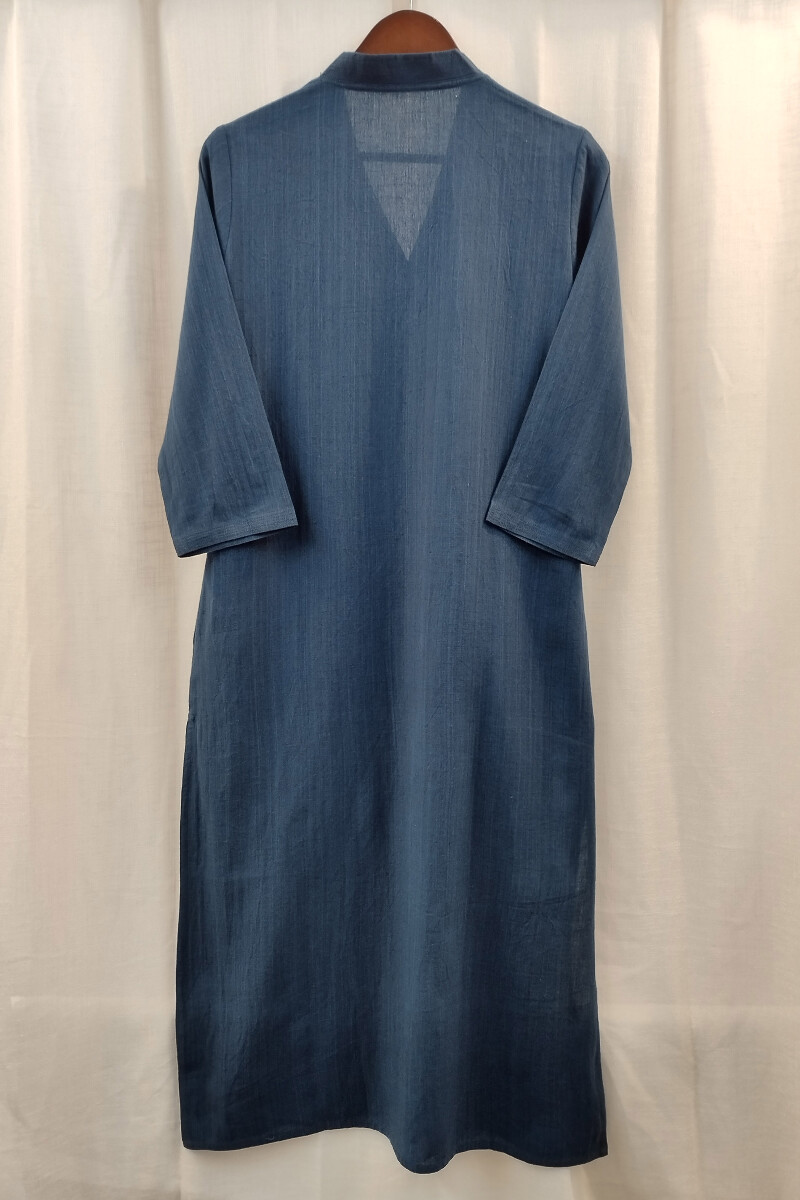 Blue Handcrafted Straight Handloom Cotton Kurta