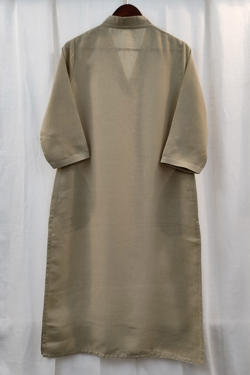 Khaki Handcrafted Straight Handloom Cotton Kurta