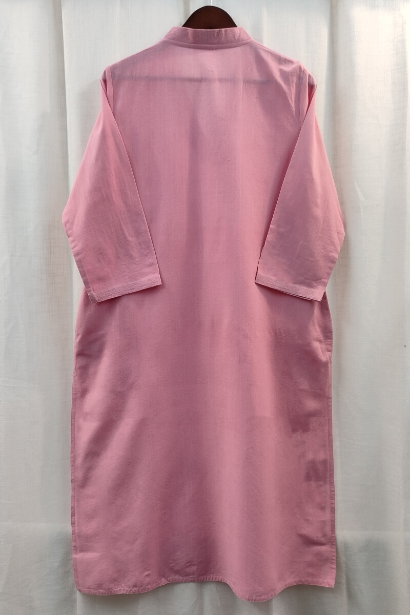 Pink Handcrafted Straight Handloom Cotton Kurta