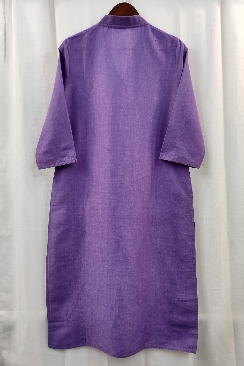 Purple Handcrafted Straight Handloom Cotton Kurta