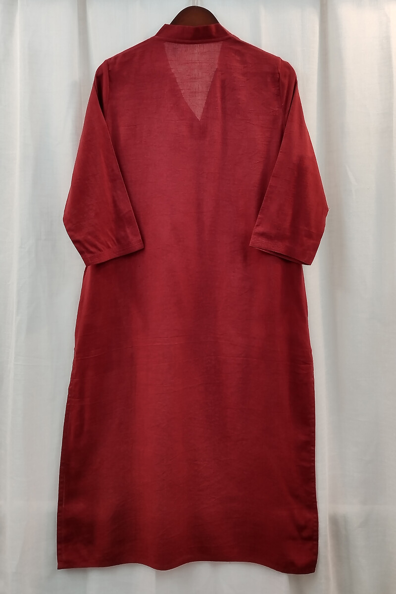 Maroon Handcrafted Straight Handloom Cotton Kurta