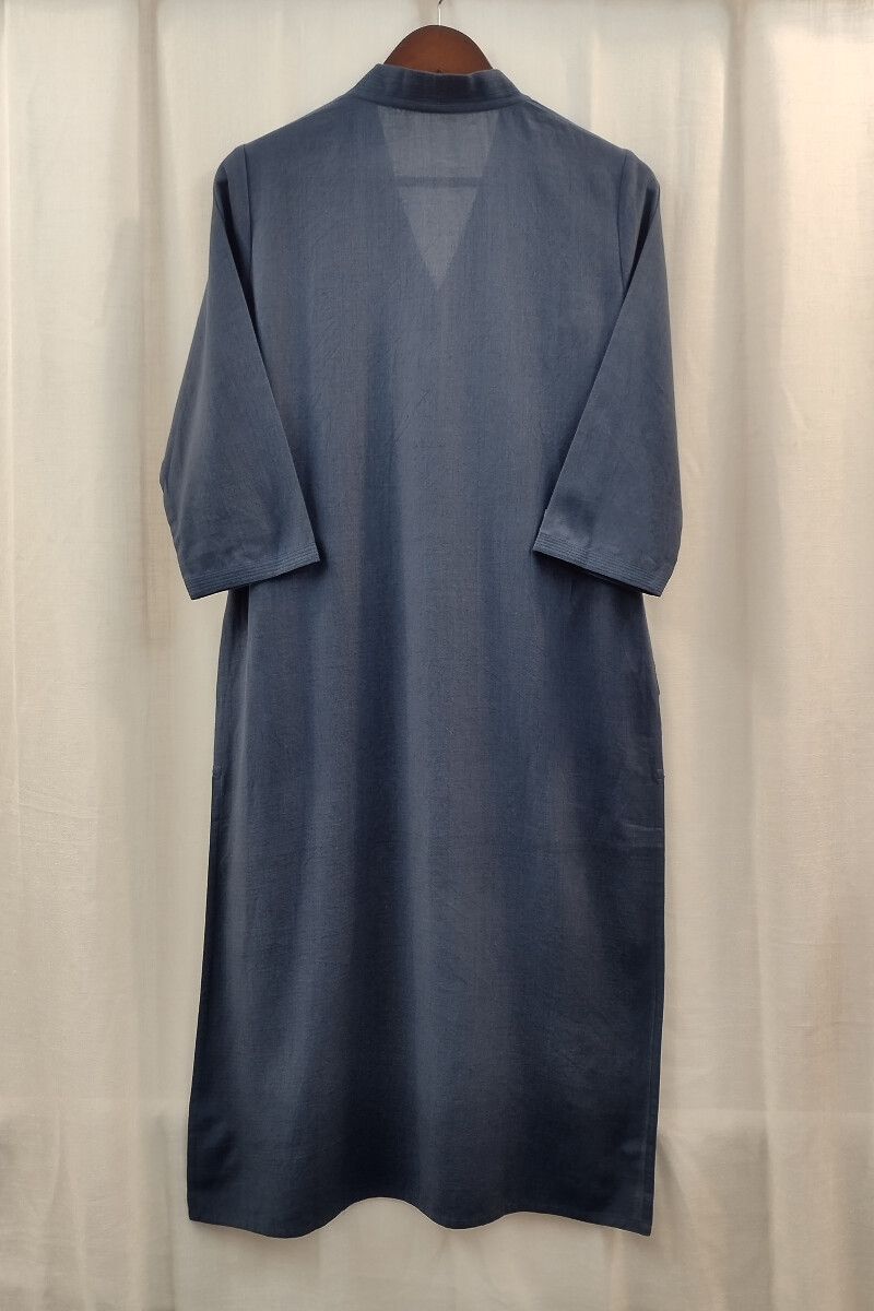 Blue Handcrafted Straight Handloom Cotton Kurta