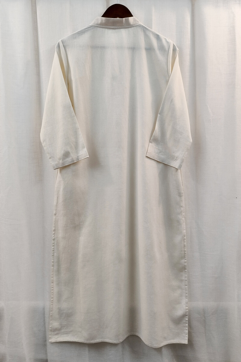 Off-White Handcrafted Straight Handloom Cotton Kurta
