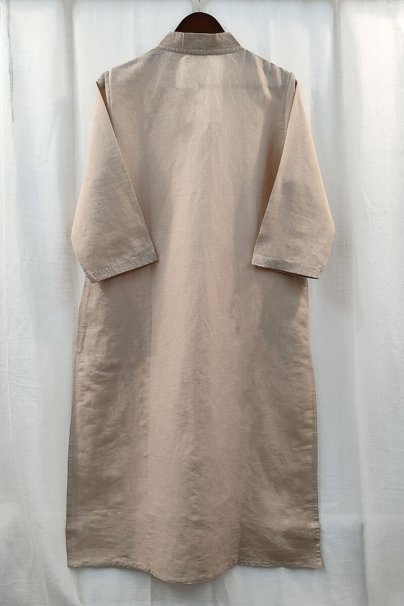 Beige Handcrafted Straight Handloom Cotton Kurta