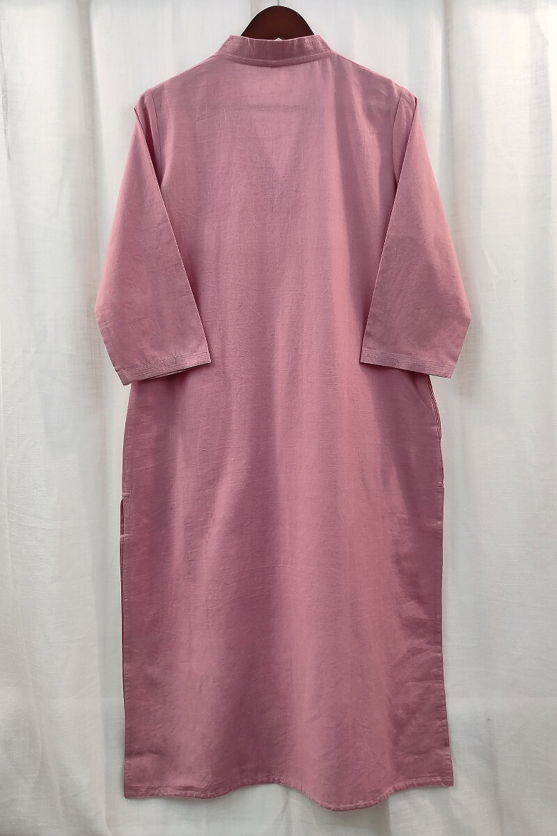 Rose Pink Handcrafted Straight Handloom Cotton Kurta