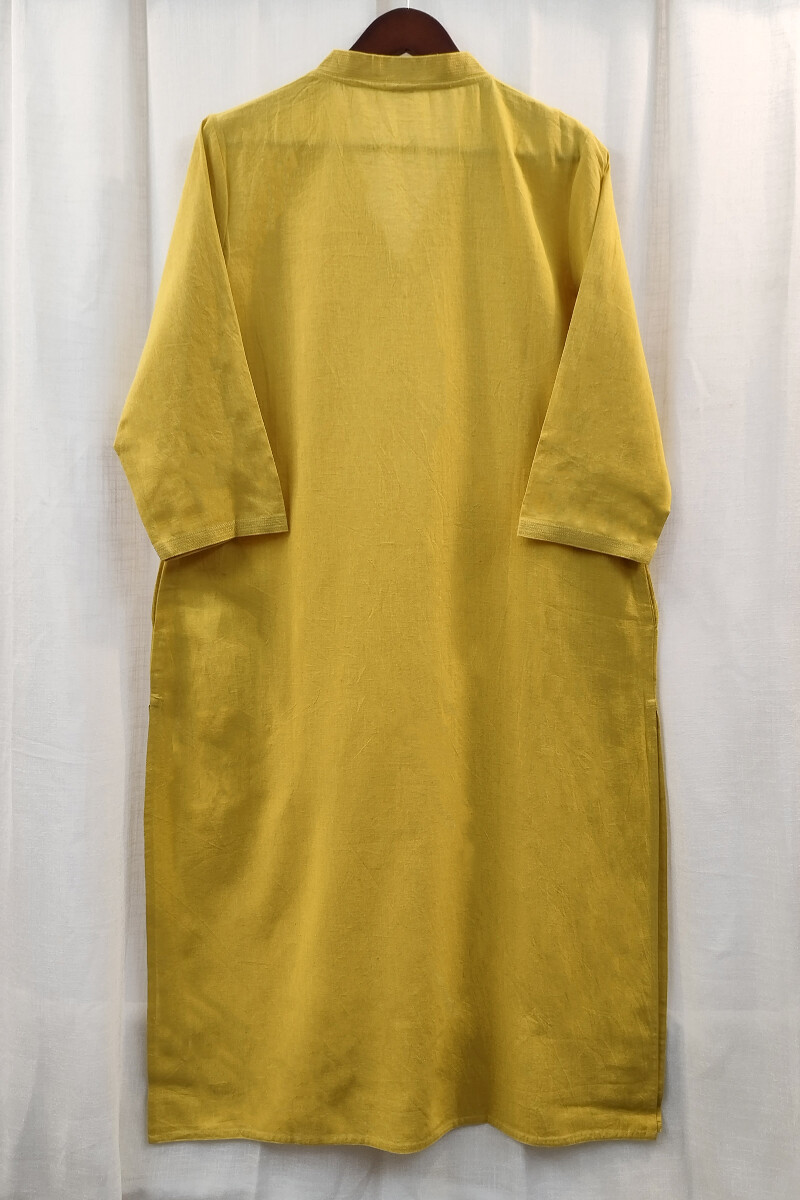 Yellow Handcrafted Straight Handloom Cotton Kurta