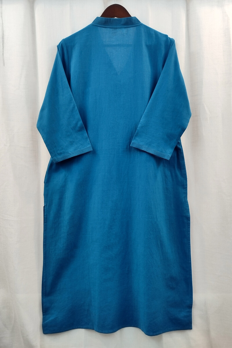 Blue Handcrafted Straight Handloom Cotton Kurta