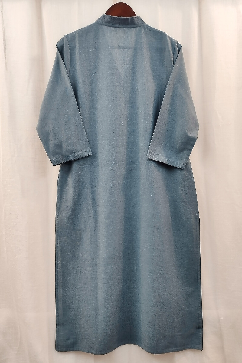Light Blue Handcrafted Straight Handloom Cotton Kurta