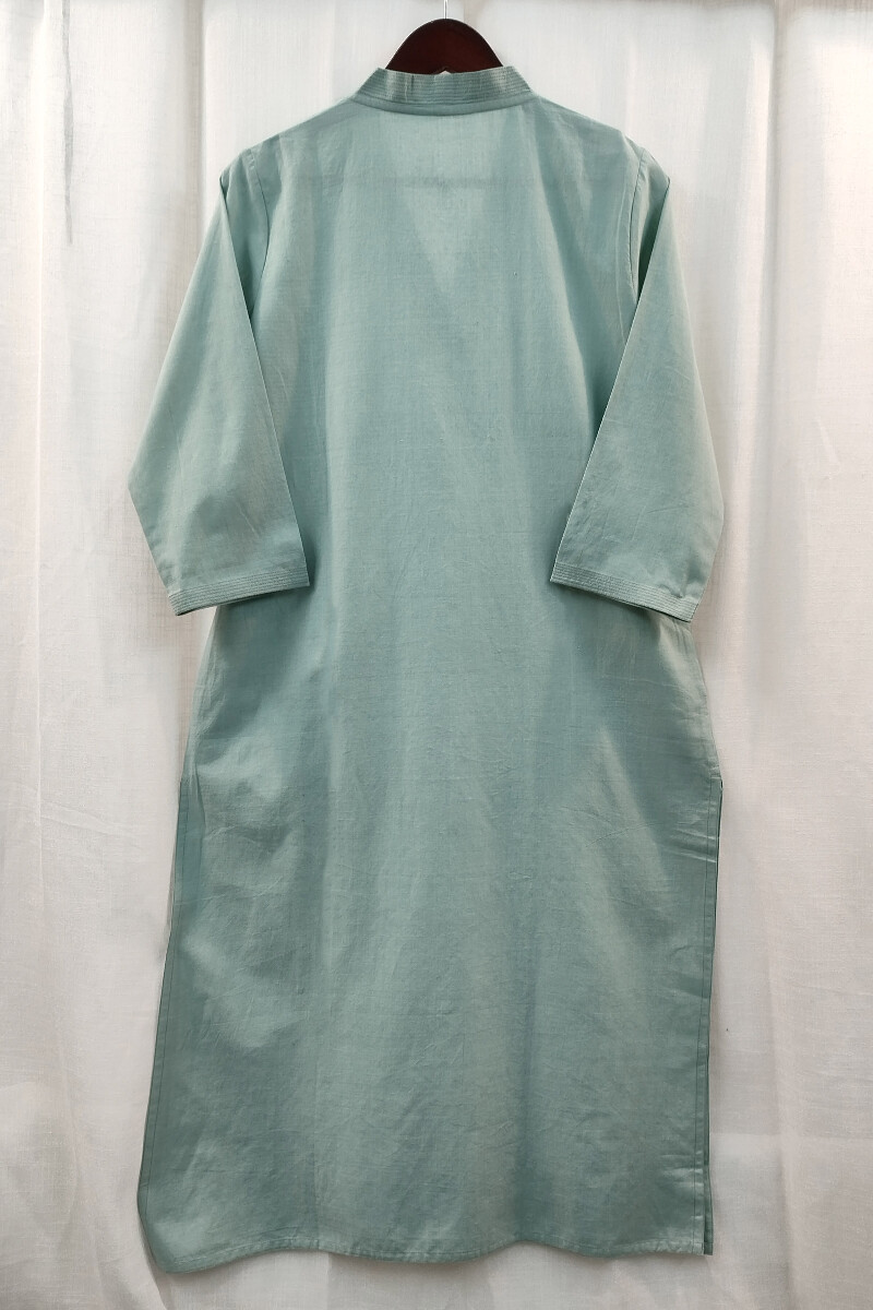 Sea-foam Green Handcrafted Straight Handloom Cotton Kurta