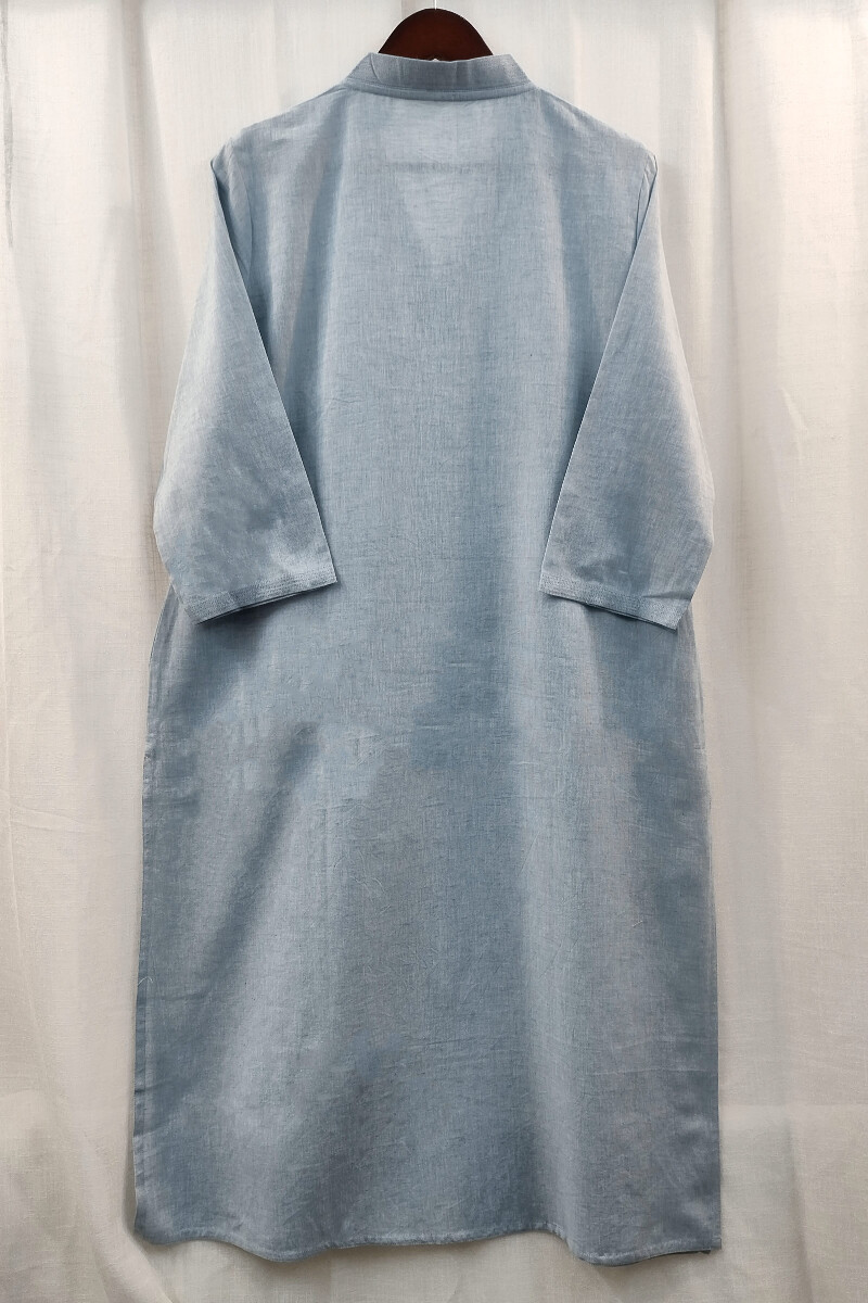 Sky Blue Handcrafted Straight Handloom Cotton Kurta