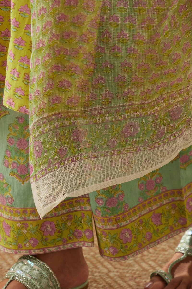 Green Hand Block-Printed Kota Dupatta