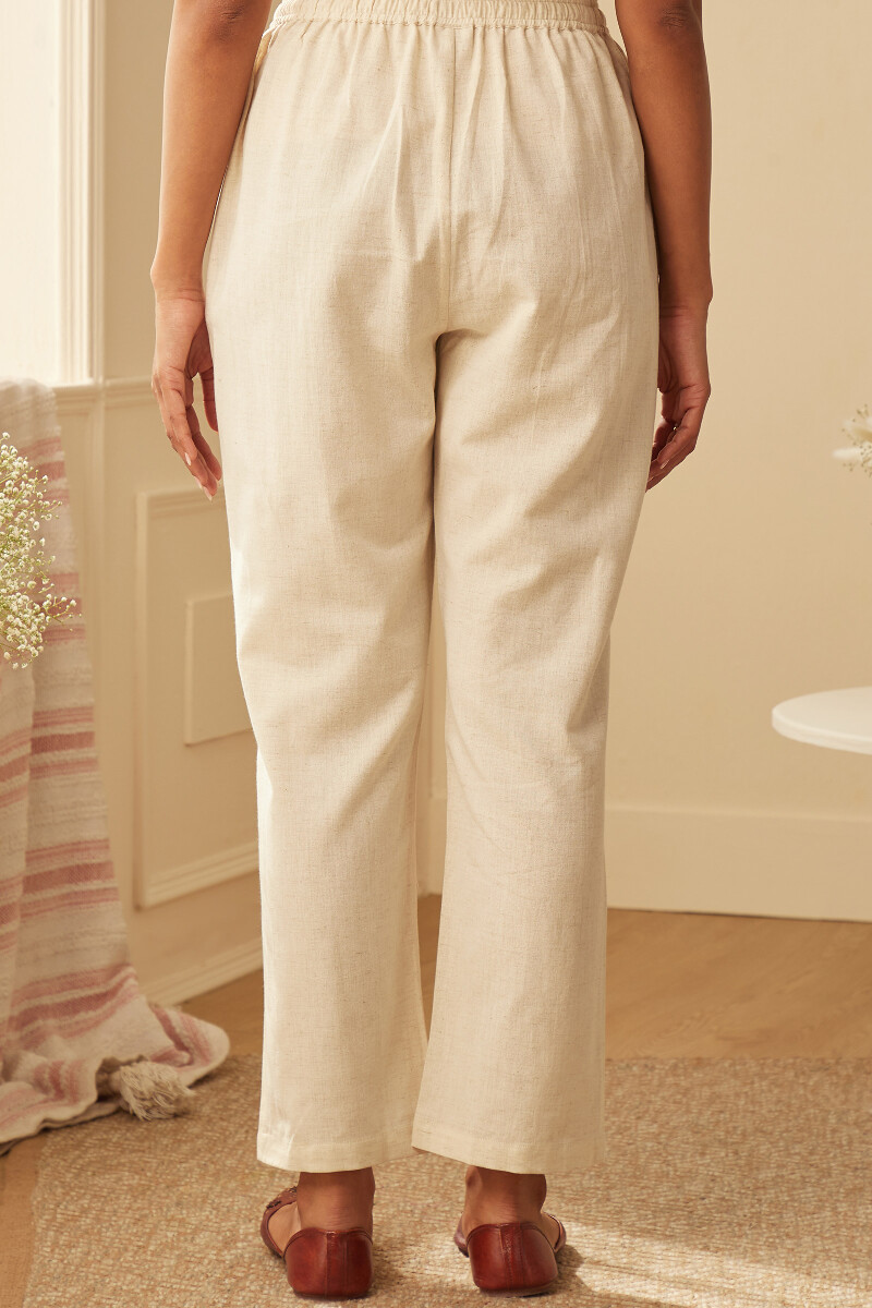 Buy Off White Handcrafted Cotton Linen Pants for Women FGPT24 18 Farida Gupta