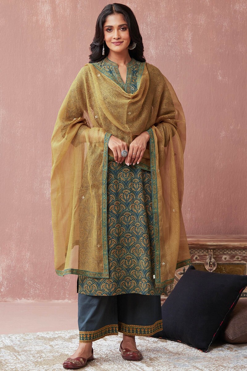 Ajrak Hand Block-Printed Straight Cotton Kurta