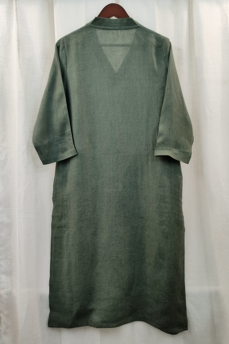 Dark Green Handcrafted Straight Handloom Cotton Kurta