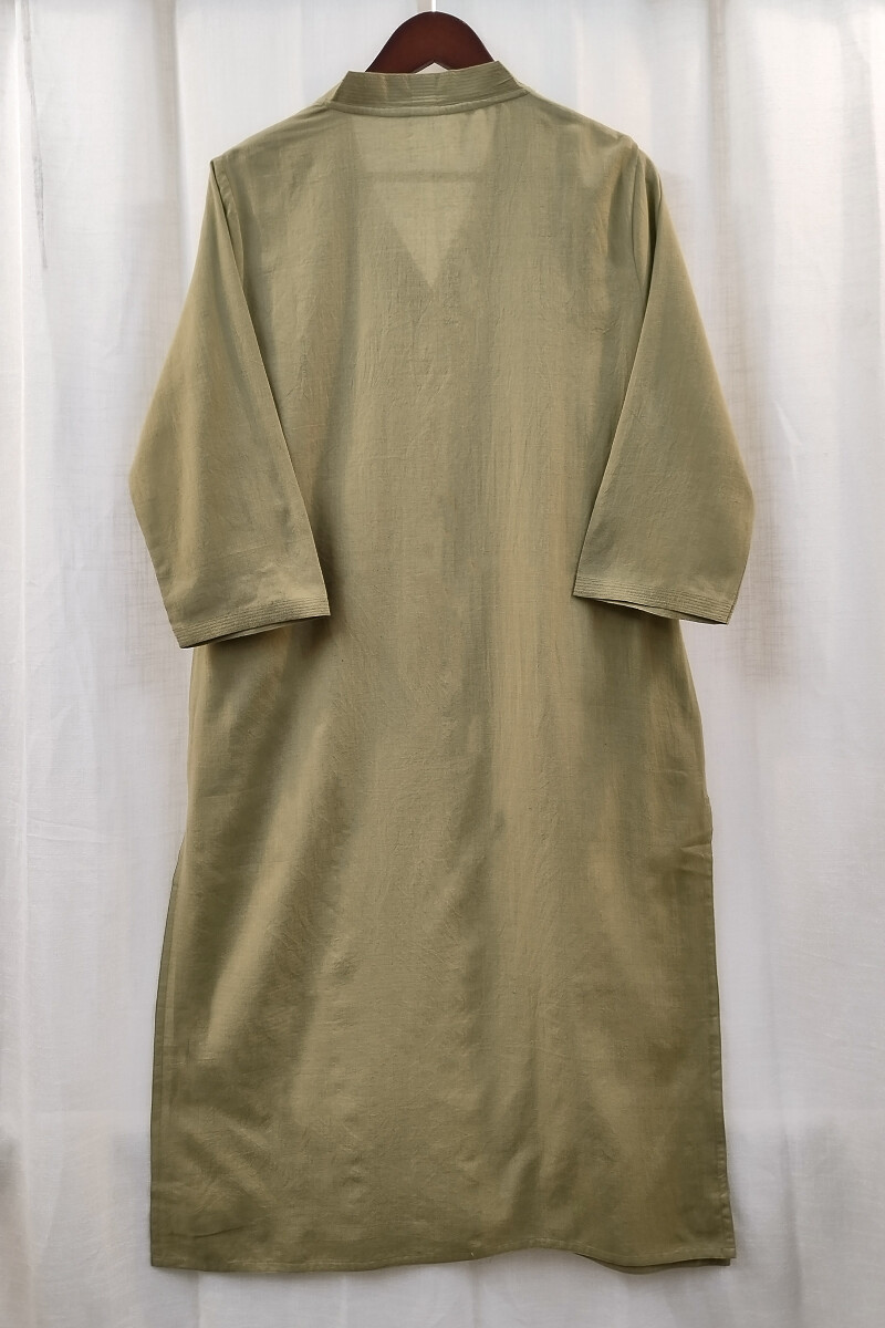 Khaki Handcrafted Straight Handloom Cotton Kurta