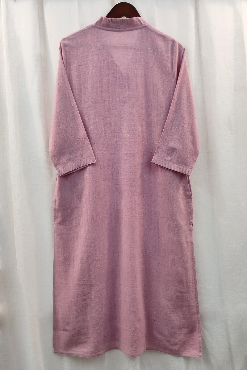 Rose Pink Handcrafted Straight Handloom Cotton Kurta