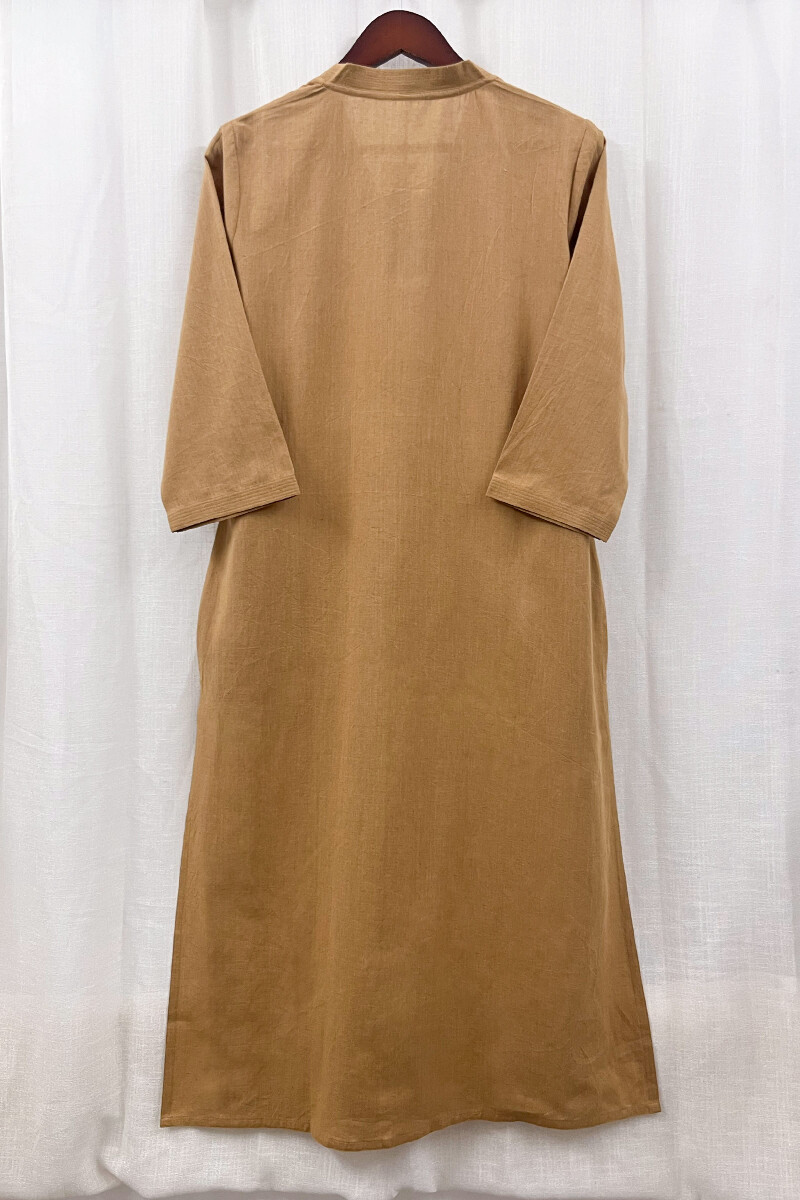 Light Brown Handcrafted Straight Handloom Cotton Kurta
