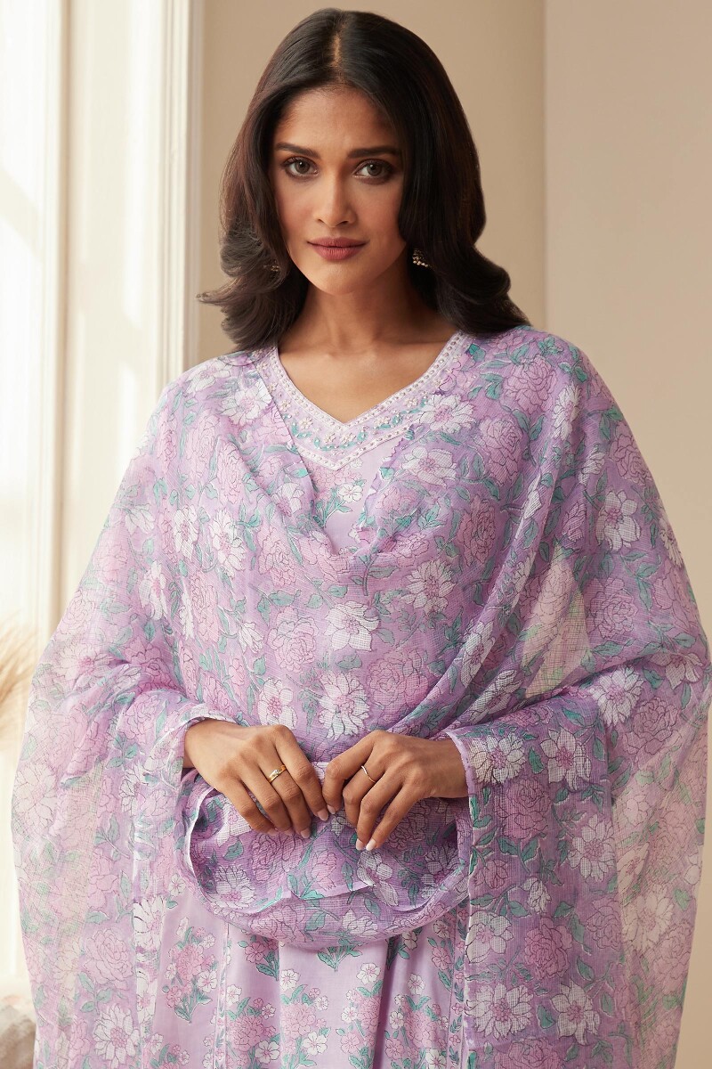 Purple Hand Block-Printed Kota Dupatta