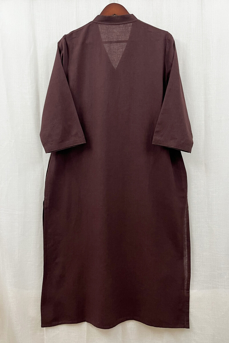 Dark Brown Handcrafted Straight Handloom Cotton Kurta