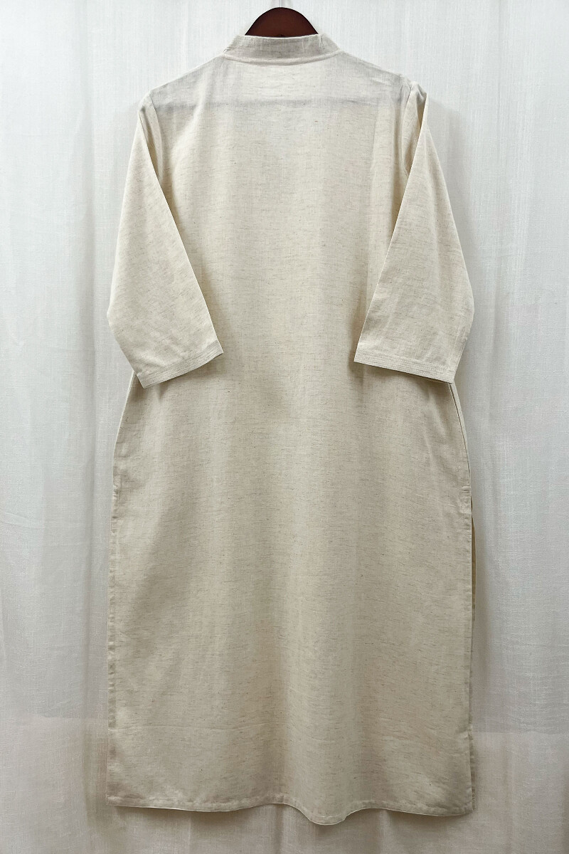 Cream Handcrafted Straight Handloom Cotton Kurta