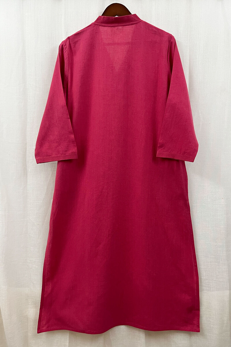 Pink Handcrafted Straight Handloom Cotton Kurta