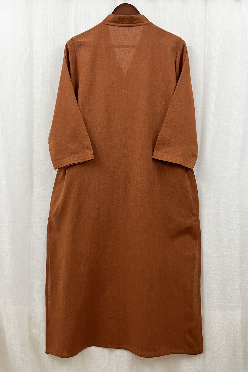 Rust Handcrafted Straight Handloom Cotton Kurta