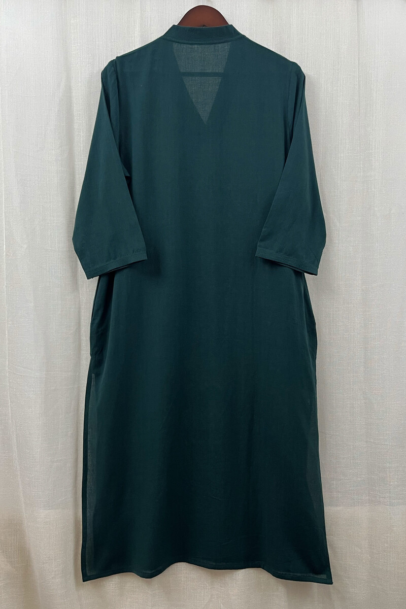 Pine Green Handcrafted Straight Handloom Cotton Kurta