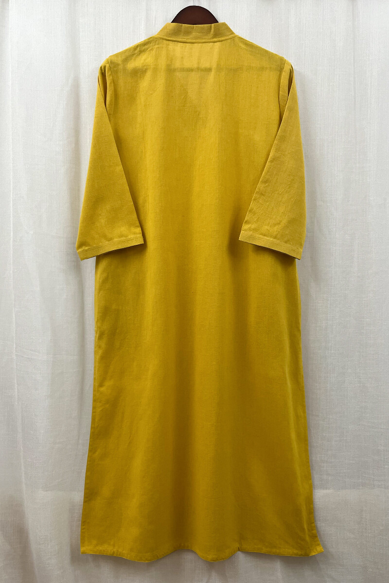 Yellow Handcrafted Straight Handloom Cotton Kurta