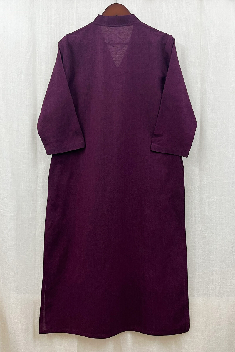 Dark Purple Handcrafted Straight Handloom Cotton Kurta