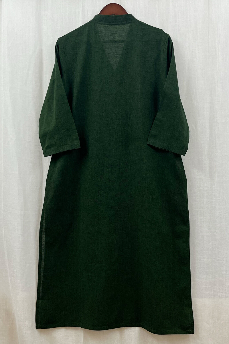 Dark Green Handcrafted Straight Handloom Cotton Kurta