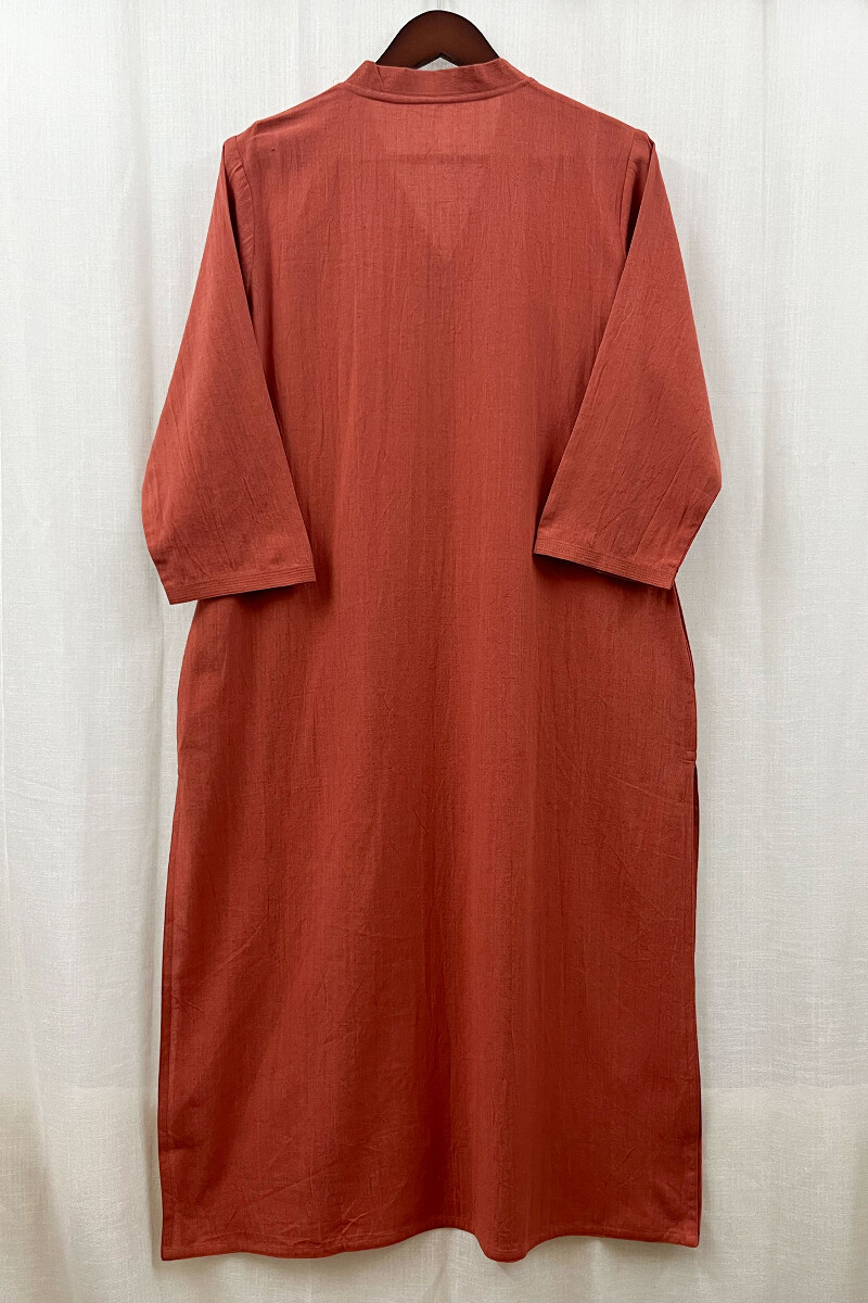 Peach Handcrafted Straight Handloom Cotton Kurta