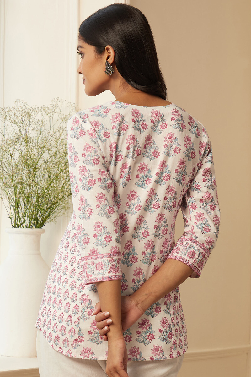 White Hand Block-Printed Cotton Top