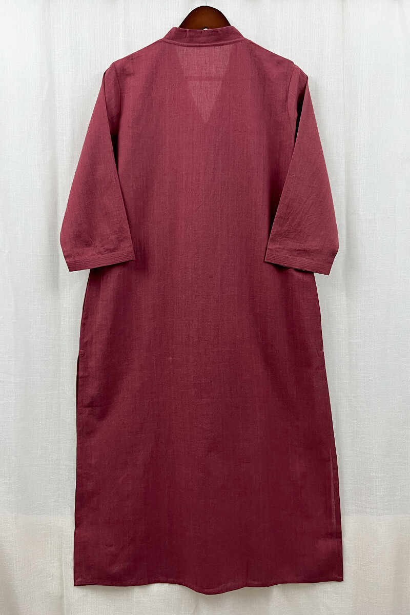 Mauve Handcrafted Straight Handloom Cotton Kurta