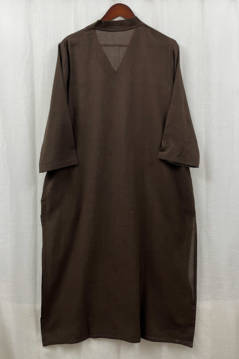 Dark Brown Handcrafted Straight Handloom Cotton Kurta