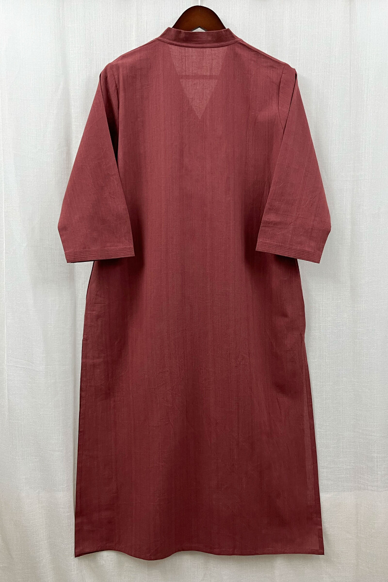 Mauve Handcrafted Straight Handloom Cotton Kurta