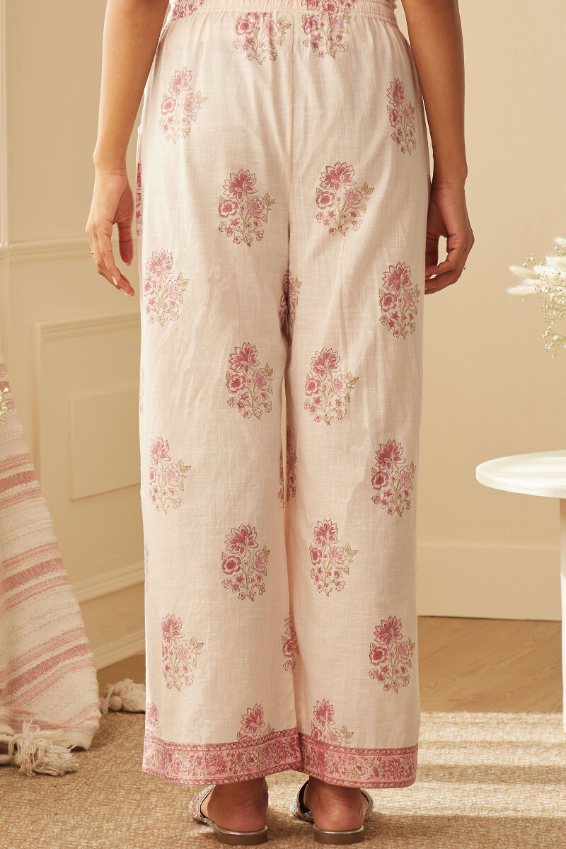 Light Pink Hand Block-Printed Cotton Slub Farsi