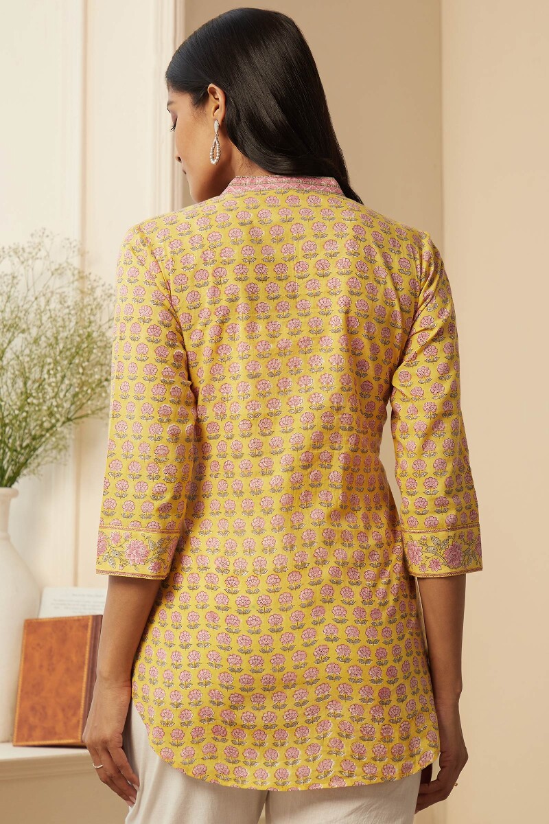 Yellow Hand Block-Printed Cotton Top