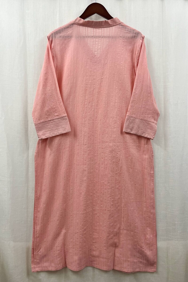 Peach Handcrafted Straight Cotton Dobby Kurta