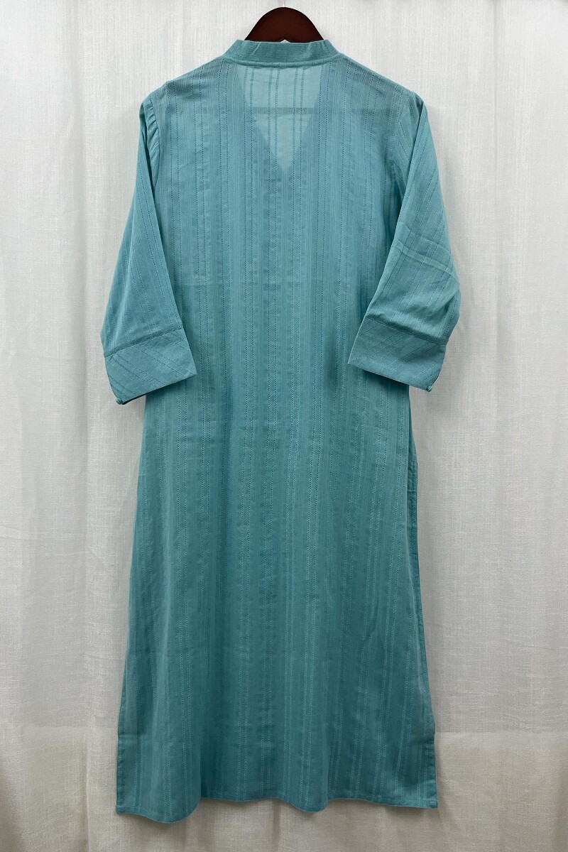 Sky Blue Handcrafted Straight Cotton Dobby Kurta