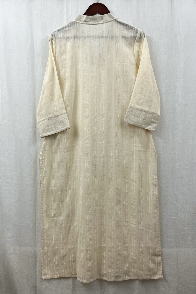 Cream Handcrafted Straight Cotton Dobby Kurta